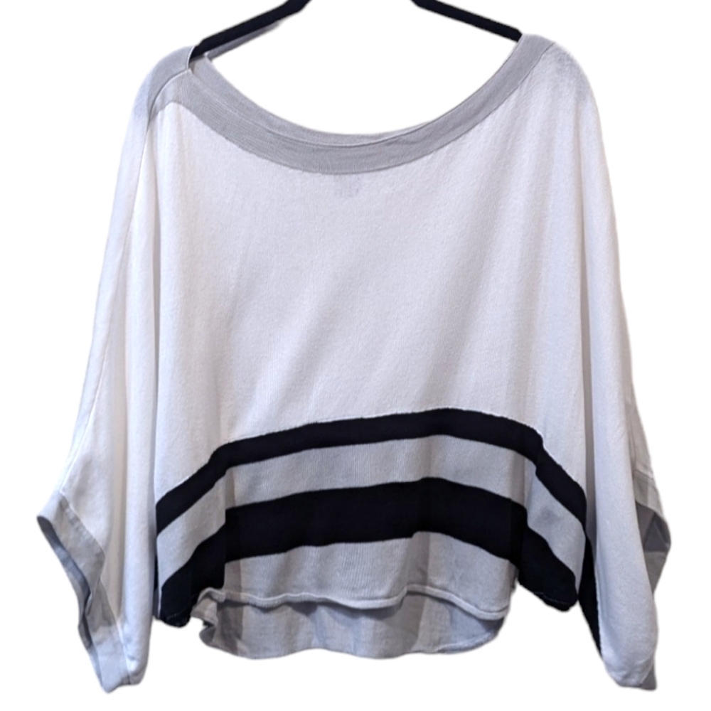 PLANET Boat Neck Bat Wing Monochrome Striped Pima Cotton Lightweight Sweater (M)